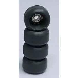 Set of four matte black custom fingerboard wheels stacked vertically.