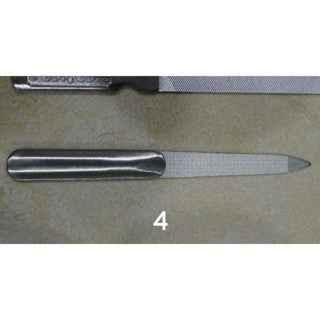 Two metal fingerboard crafting tools with textured blades on a flat surface.
