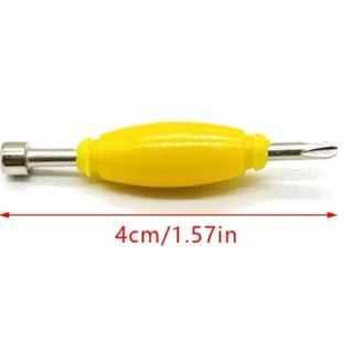 Yellow fingerboard tool for adjusting trucks and wheels, measuring 4cm in length.