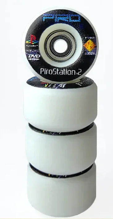 PiroStation-2 custom white fingerboard wheels stacked vertically.