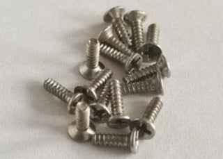 Small silver metal screws for fingerboard hardware assembly