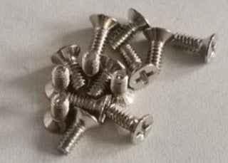 A pile of small silver Phillips head screws for fingerboard assembly