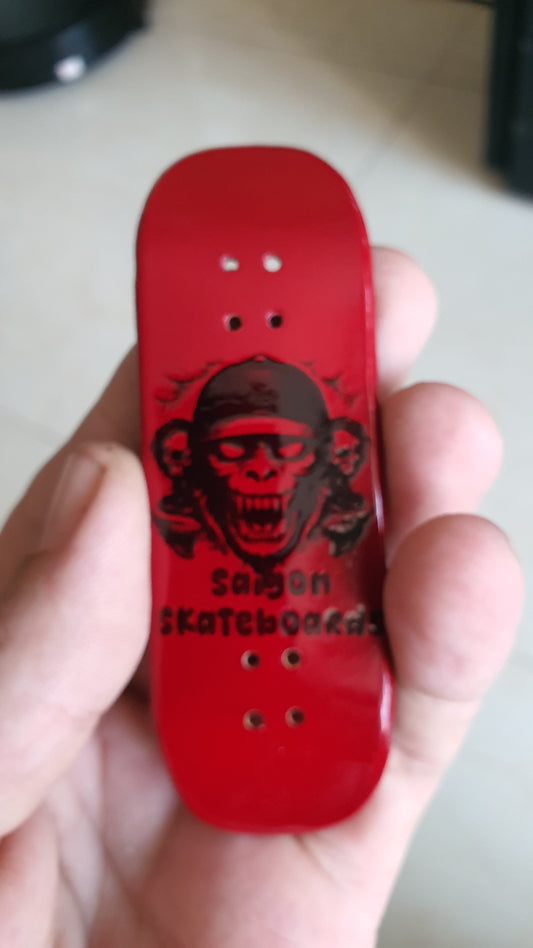 Saigon Skateboards 5-ply Canadian Maple "Blood" logo board. 32×97mm boxy shape. Medium kicks. High gloss finish.