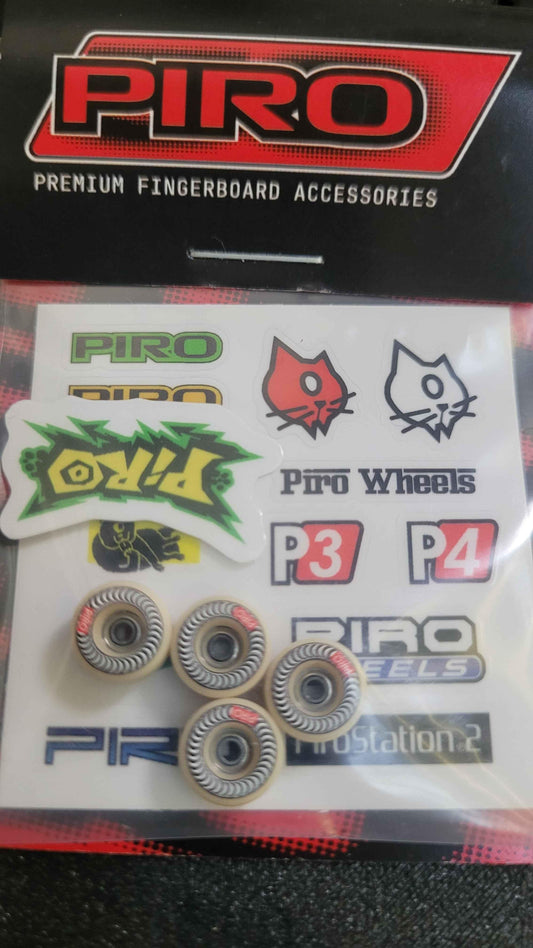 Piro premium fingerboard wheels and sticker pack set.