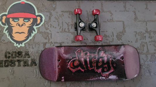 Cosa Nostra "Dirty" Handmade 5-ply Canadian Maple and Ebony 34mmx98mm boxy shape medium kicks and concave. NFC Enabled