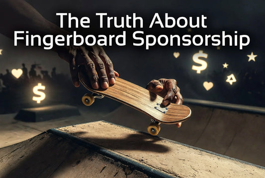 Fingerboard rider performing a trick on a handcrafted wooden ramp