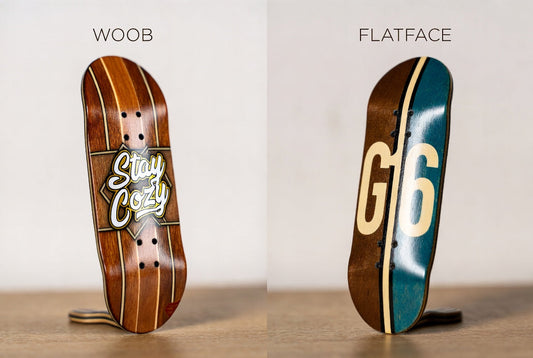 WOOB and Flatface fingerboard decks side by side comparison