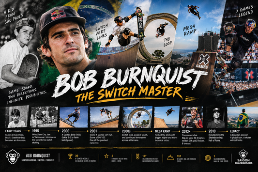 Bob Burnquist skating switch on a vert ramp