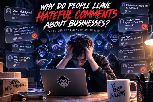 Illustration of a business owner facing a stream of negative online comments on a screen