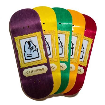 Catfish BBQ fingerboard deck showcasing the brand's distinctive graphic artwork