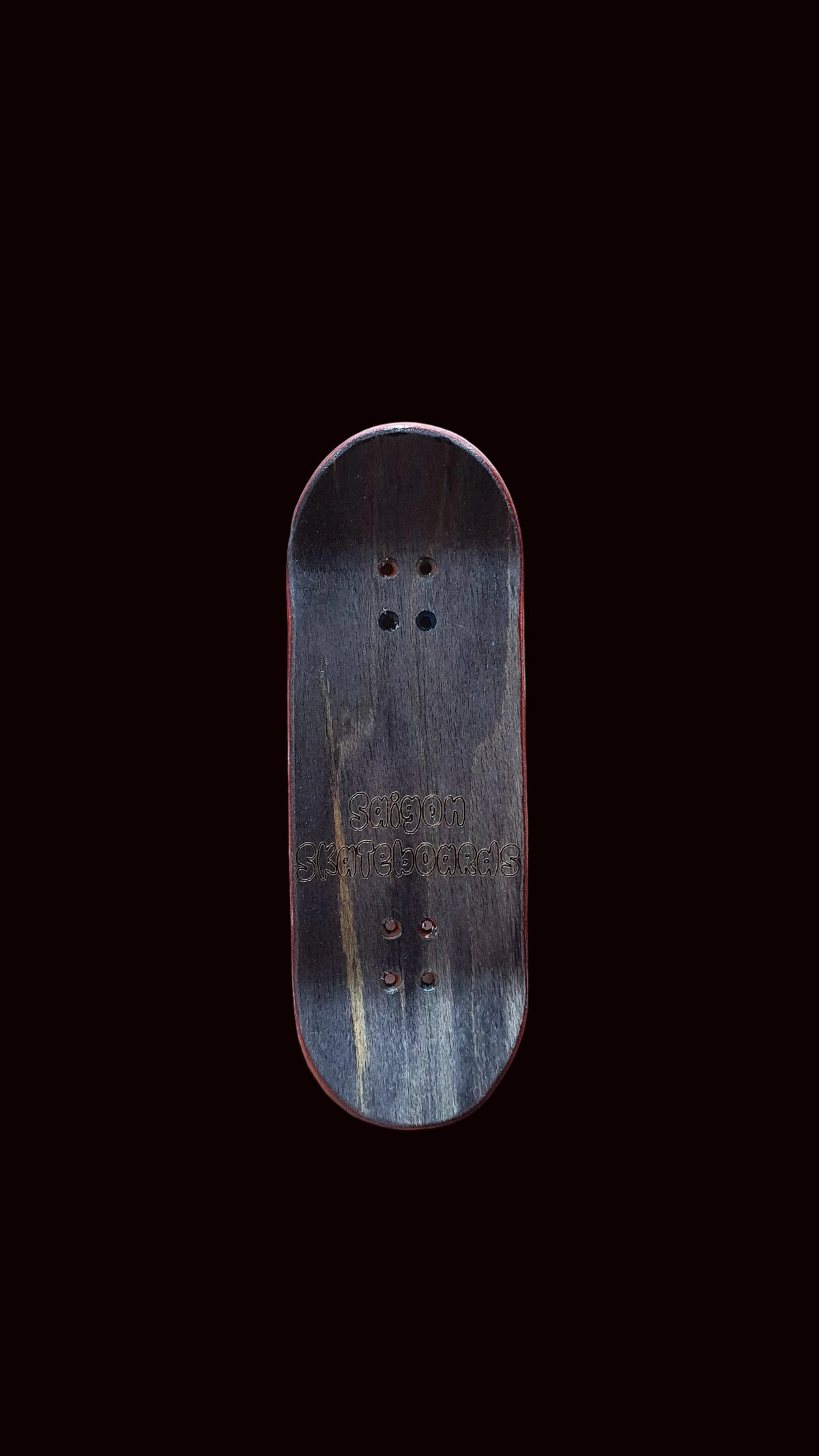 Skateboard fingerboard deck, gray underside with grip holes