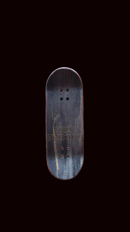 Skateboard fingerboard deck, gray underside with grip holes