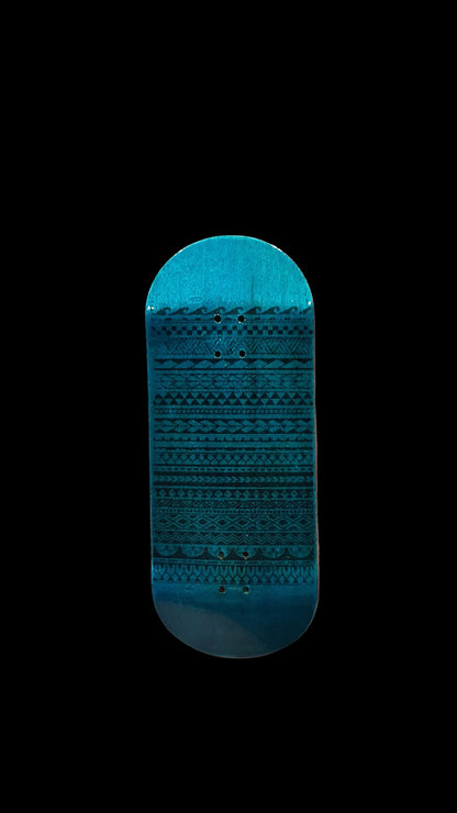 Blue fingerboard deck with textured band pattern and 4 mounting holes