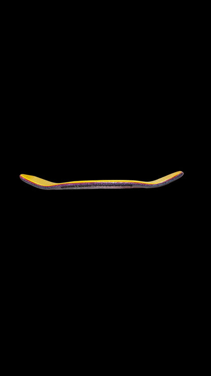 Saigon Skateboards fingerboard deck side profile showing curved ends and layered construction