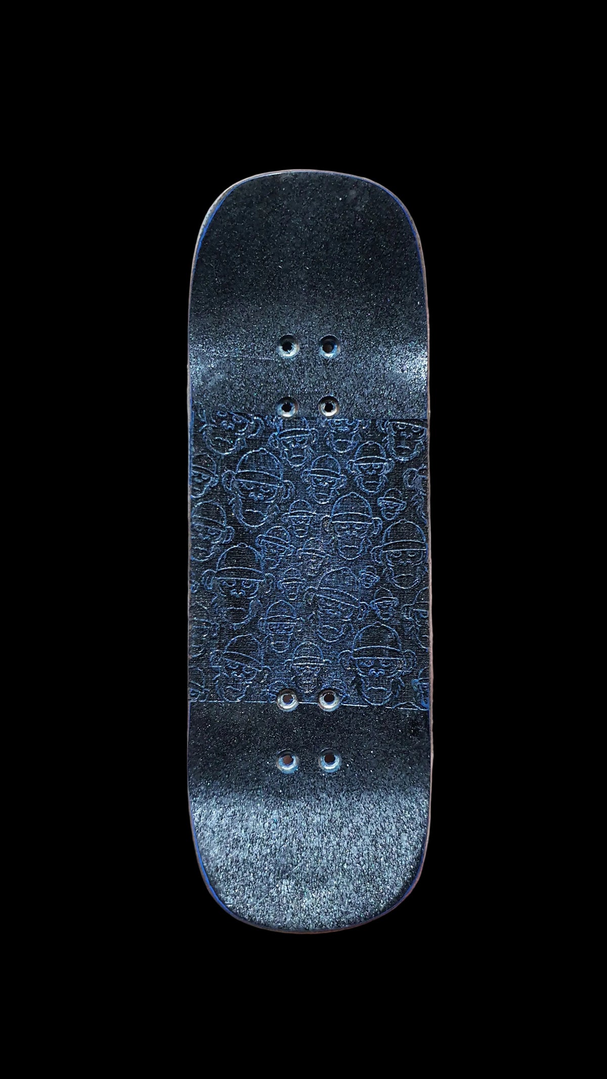 Cosa Nostra fingerboard deck top with dark blue patterned grip and eight mounting holes
