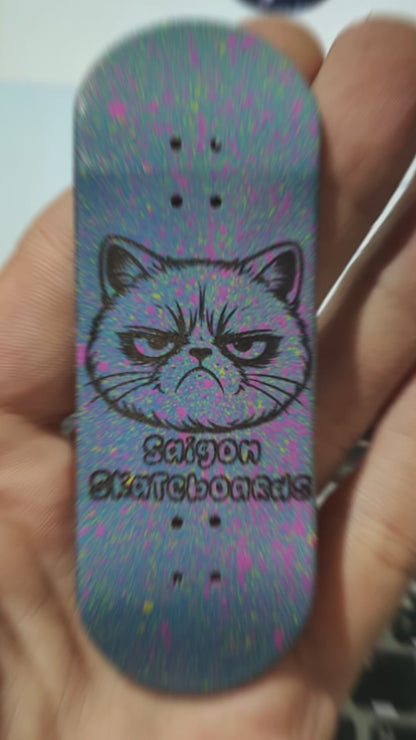 Saigon Skateboards 5-ply Canadian Maple Fingerboard Skateboard 33mmx97mm Popsicle Shape Custom 1 of 1 "Grumpy Cat"