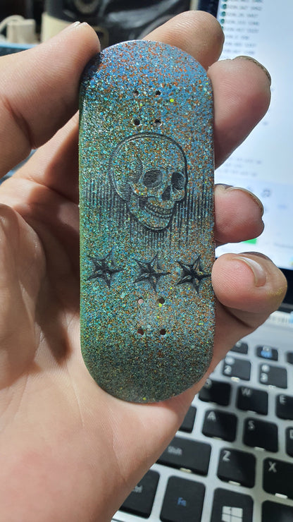 Saigon Skateboards 5-ply Canadian Maple Fingerboard 33mmx97mm Popsicle Shape Custom "Skull frequency"