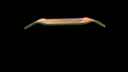 Close-up of a green surface with a small black object on it, blurred background