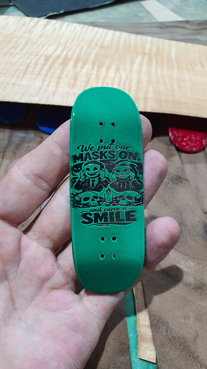 Saigon Skateboards "Masks" Fingerboard Deck – 5-Ply Canadian Maple 32mm Boxy Medium Concave