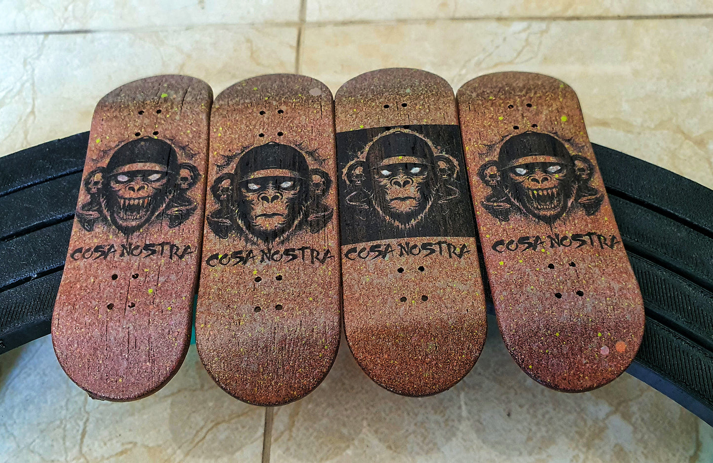 Cosa Nostra Handmade 34mmx98mm Limited Edition Logo Series Fingerboard Popsicle. Medium Concave & Kicks