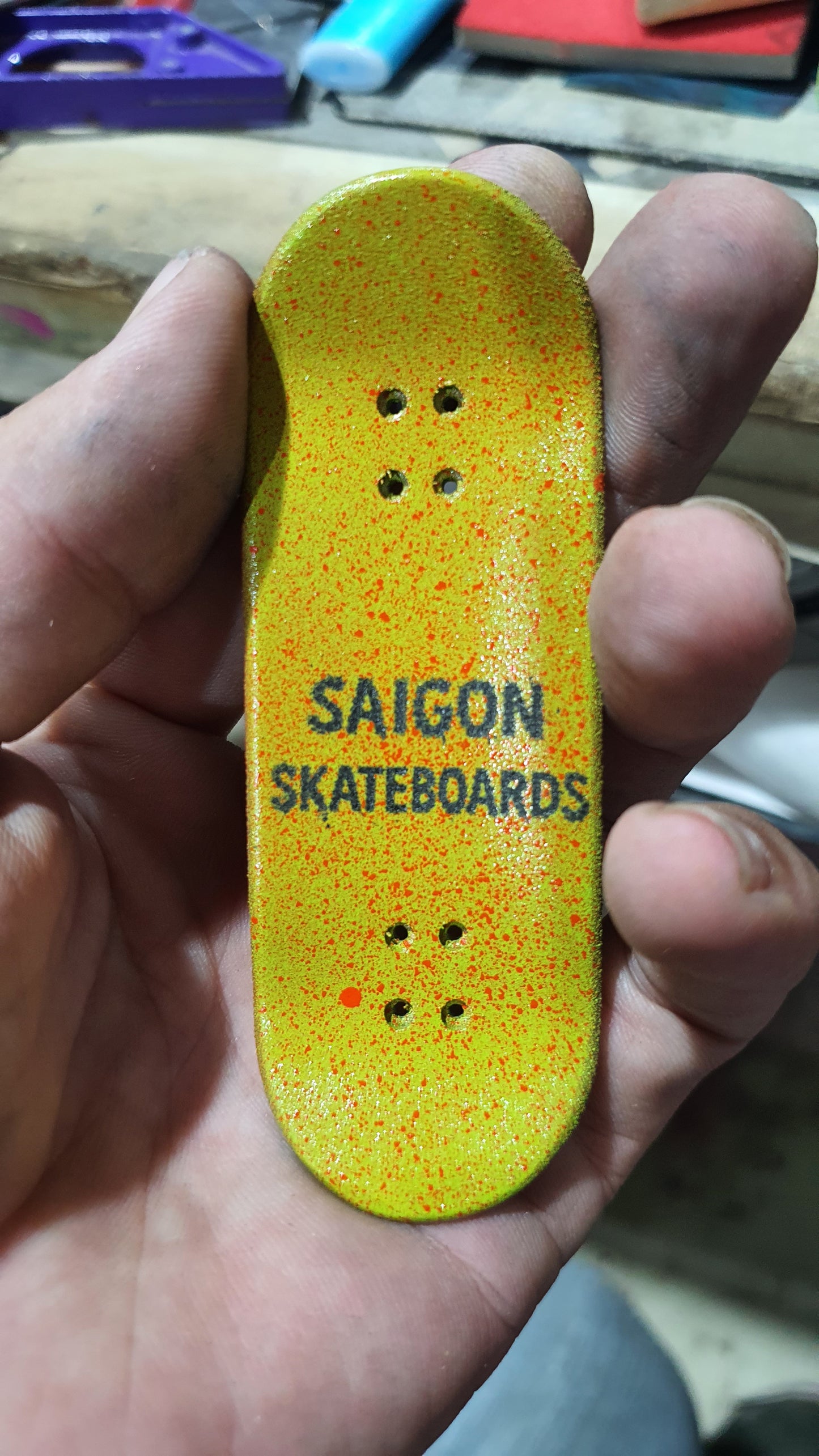 Saigon Skateboards 5-ply Canadian Maple Fingerboard 33mmx97mm Popsicle Shape Custom "black hole sun"