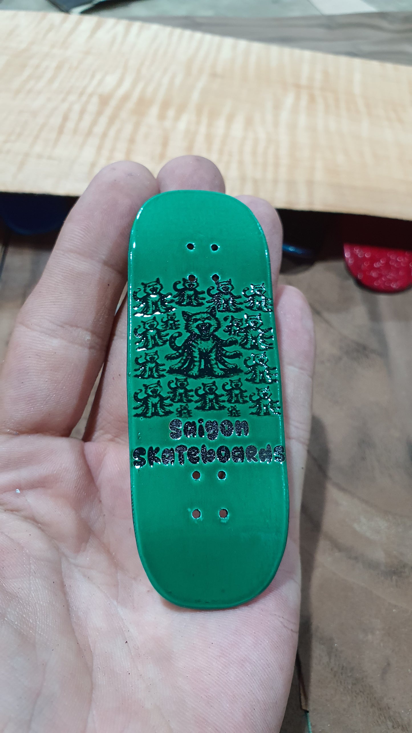 Saigon Skateboards "Cat o 9 arm" Fingerboard Deck – 5-Ply Canadian Maple 33.3mm Boxy Medium Concave