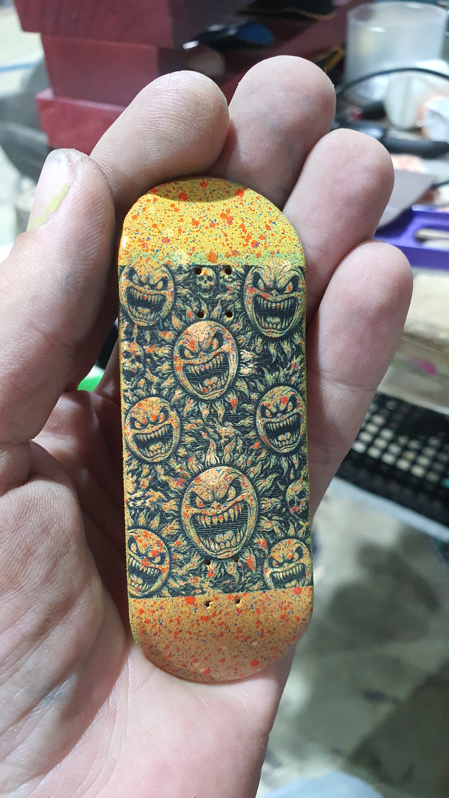 Saigon Skateboards 5-ply Canadian Maple Fingerboard 33mmx97mm Popsicle Shape Custom "black hole sun"