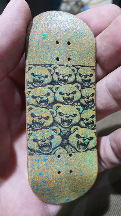 Saigon Skateboards 5-ply Canadian Maple Fingerboard Skateboard 33mmx97mm Popsicle Shape Custom 1 of 1 "Scare Bears"