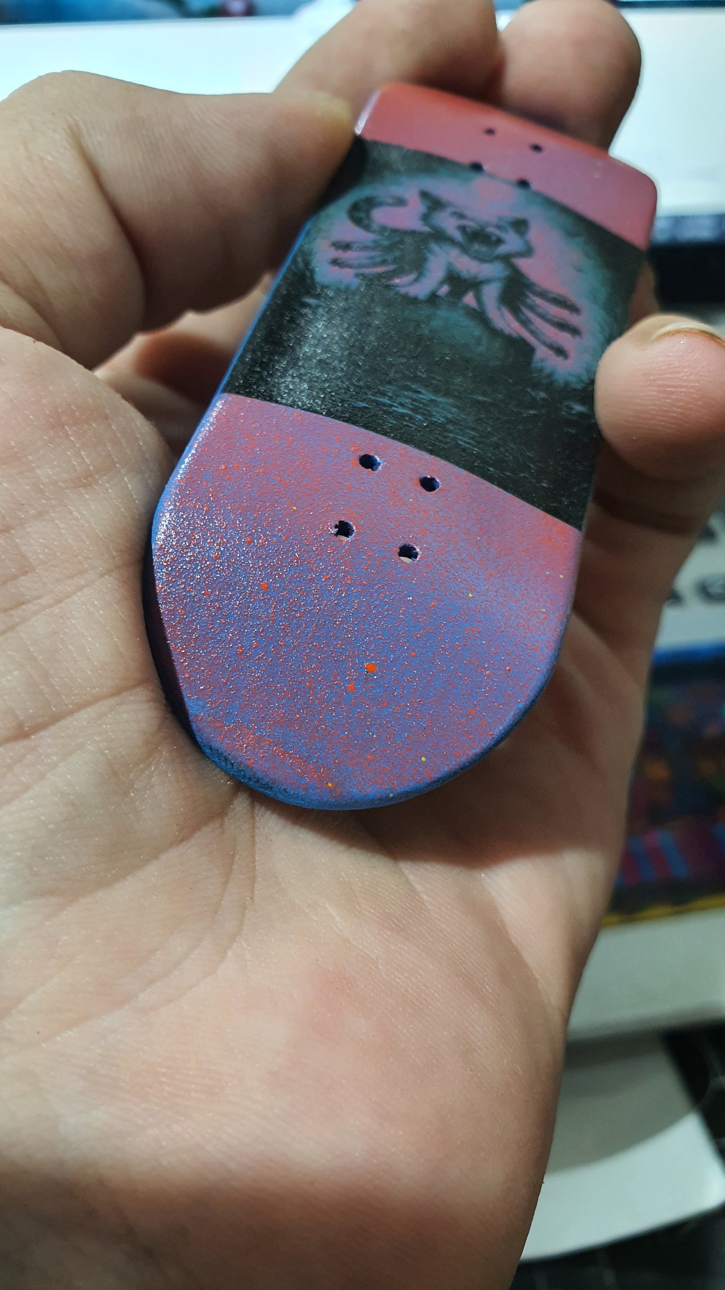Saigon Skateboards 5-ply Canadian Maple Fingerboard 33mmx97mm Popsicle Shape "Cemetary Cat"
