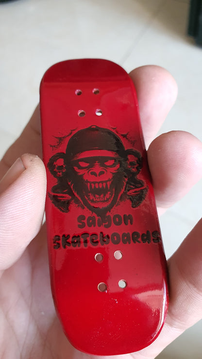 Saigon Skateboards 5-ply Canadian Maple "Blood" logo board. 32×97mm boxy shape. Medium kicks. High gloss finish.