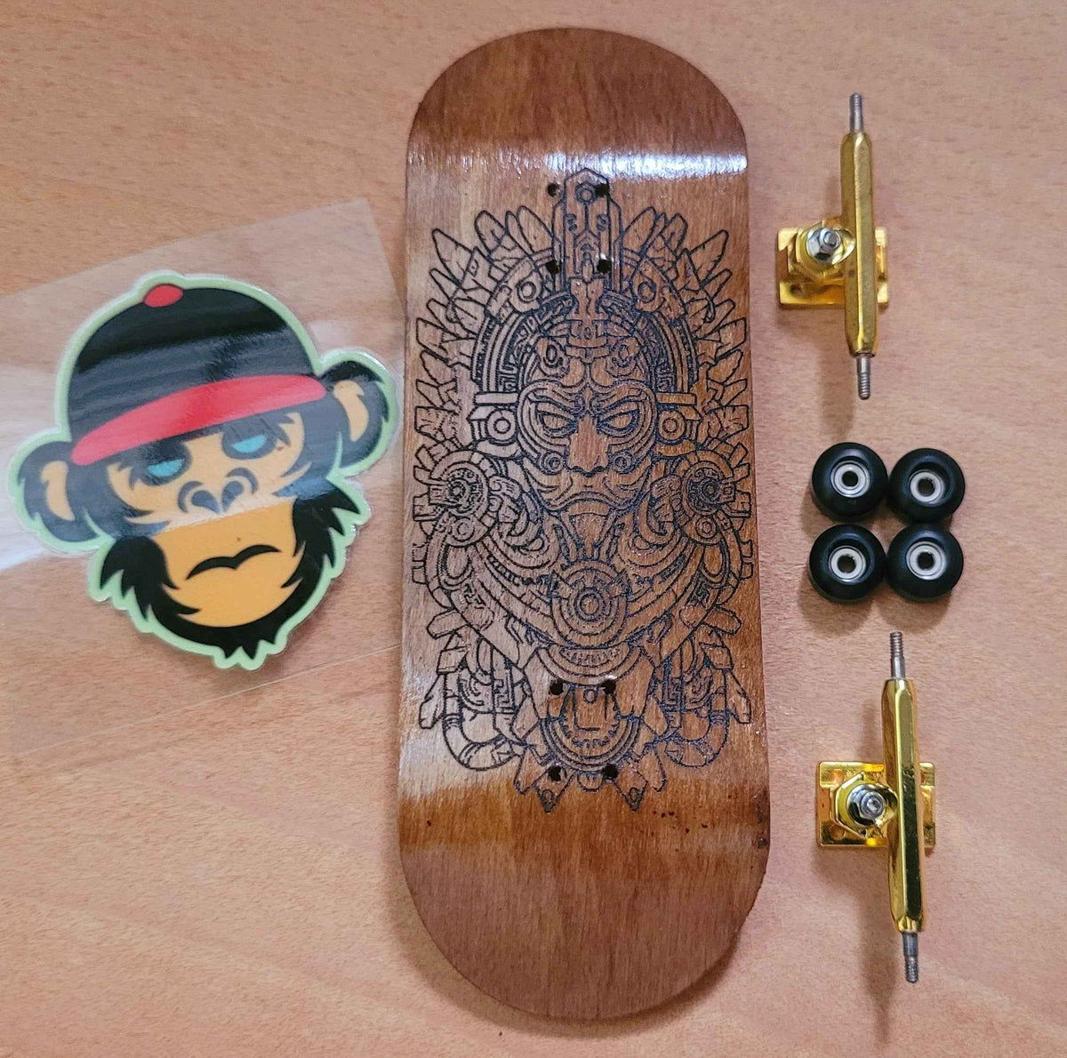 Elevate Your Skills with the Ornate Aztec Warrior Fingerboard Deck - 34mm