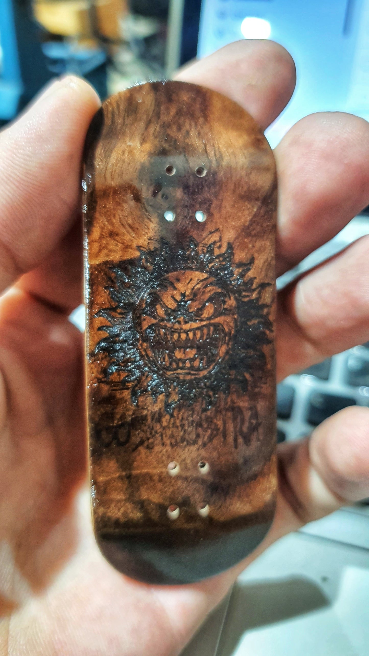 Cosa Nostra Handmade "Hateful Sun" 34mm Fingerboard. NFC enabled.