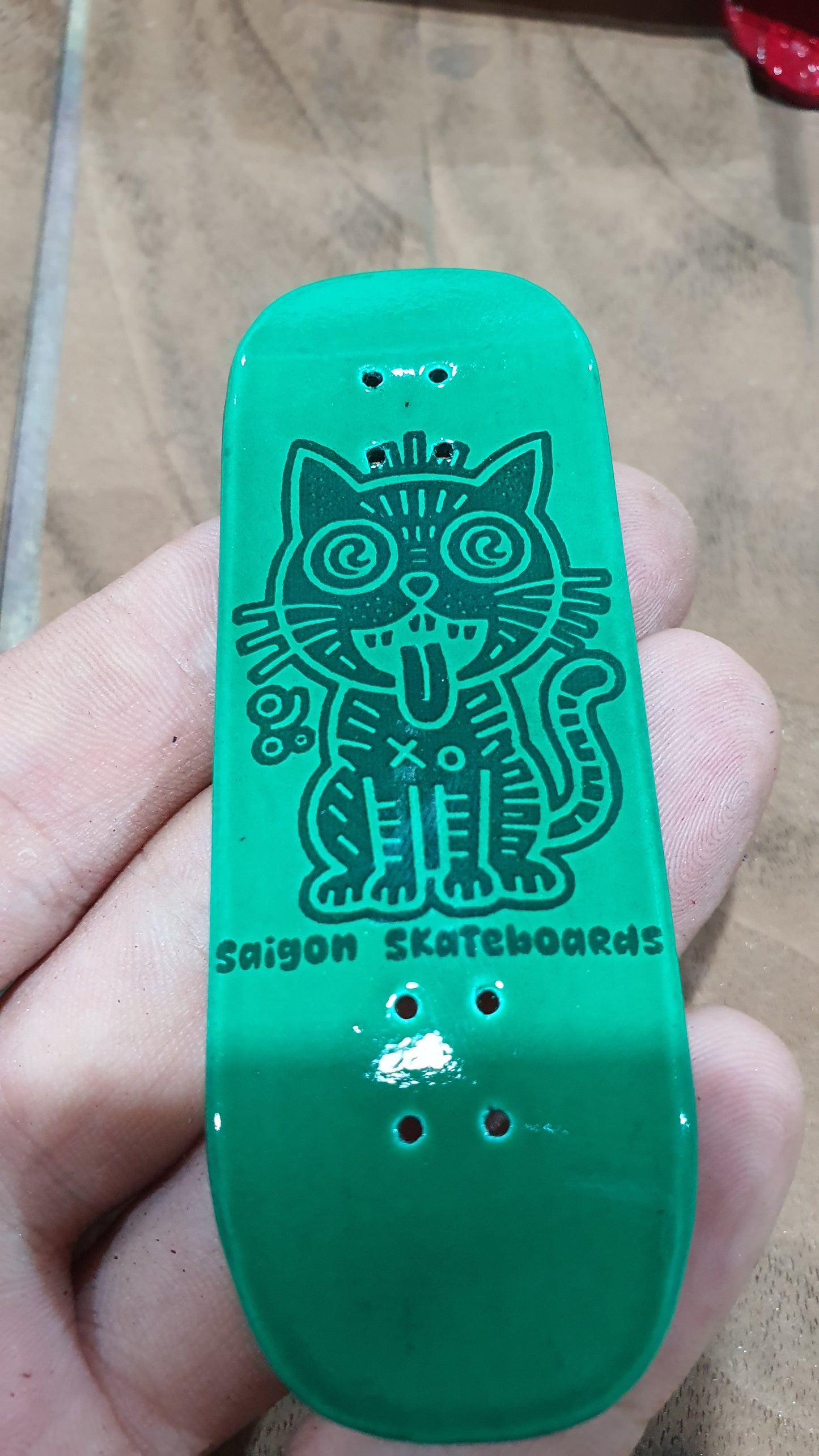Saigon Skateboards "Sanity Cat" Fingerboard Deck – 5-Ply Canadian Maple 32mm Boxy