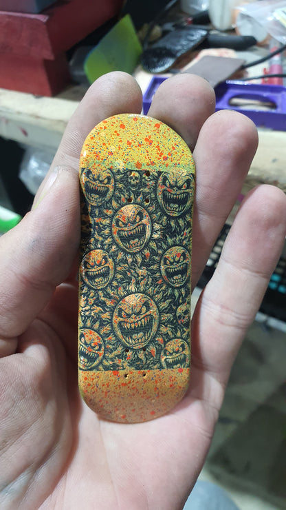 Saigon Skateboards 5-ply Canadian Maple Fingerboard 33mmx97mm Popsicle Shape Custom "black hole sun"