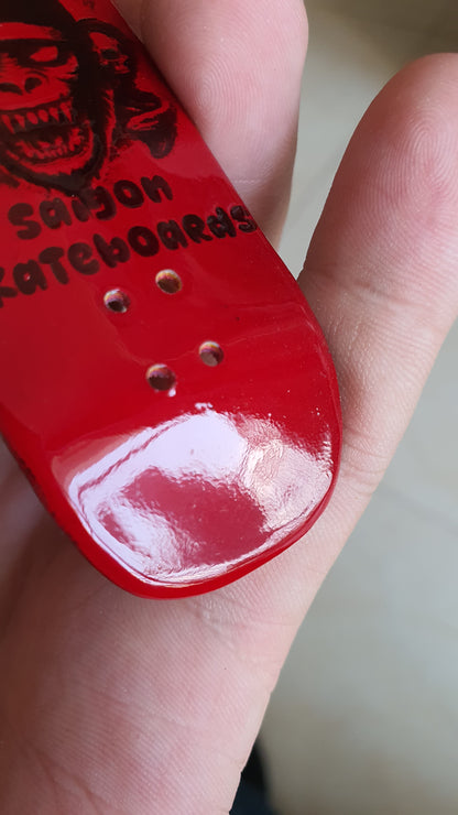 Saigon Skateboards 5-ply Canadian Maple "Blood" logo board. 32×97mm boxy shape. Medium kicks. High gloss finish.