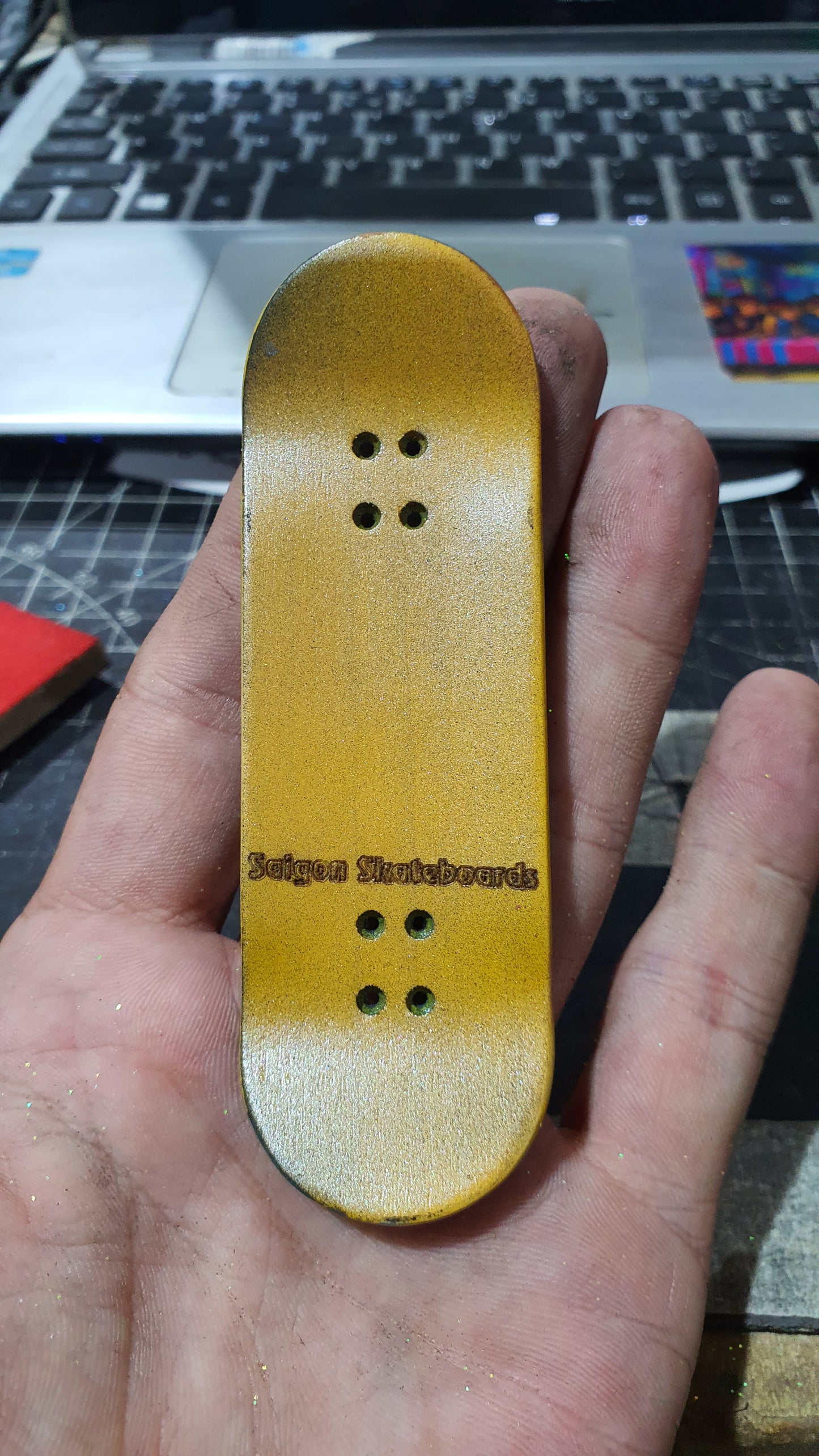 Saigon Skateboards 5-ply Canadian Maple Fingerboard 33mmx97mm Popsicle Shape Custom "office work"
