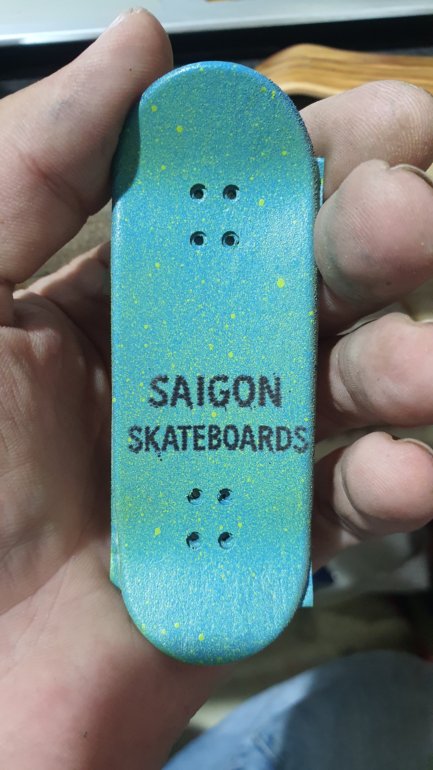 Saigon Skateboards 5-ply Canadian Maple Fingerboard 33mmx97mm Popsicle Shape Custom "Skull frequency"
