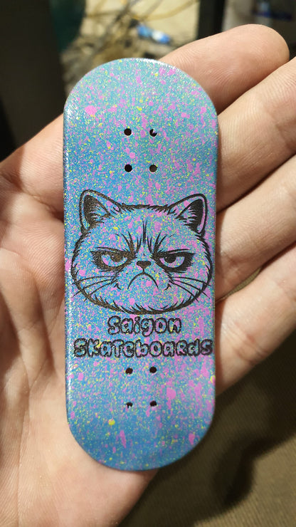 Saigon Skateboards 5-ply Canadian Maple Fingerboard Skateboard 33mmx97mm Popsicle Shape Custom 1 of 1 "Grumpy Cat"