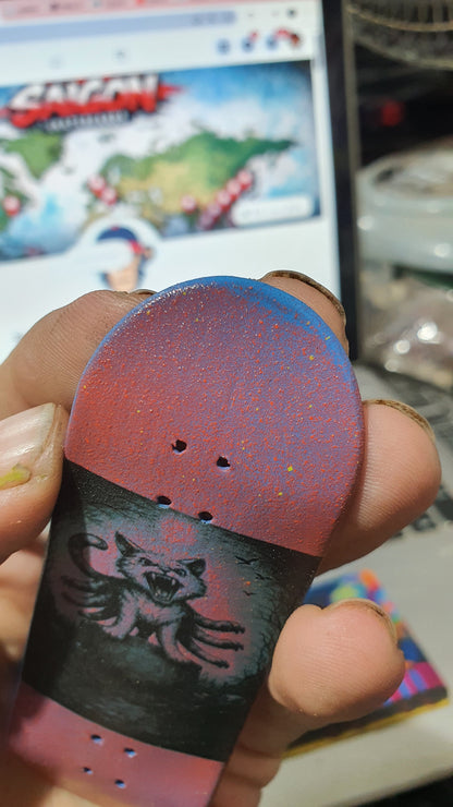 Saigon Skateboards 5-ply Canadian Maple Fingerboard 33mmx97mm Popsicle Shape "Cemetary Cat"