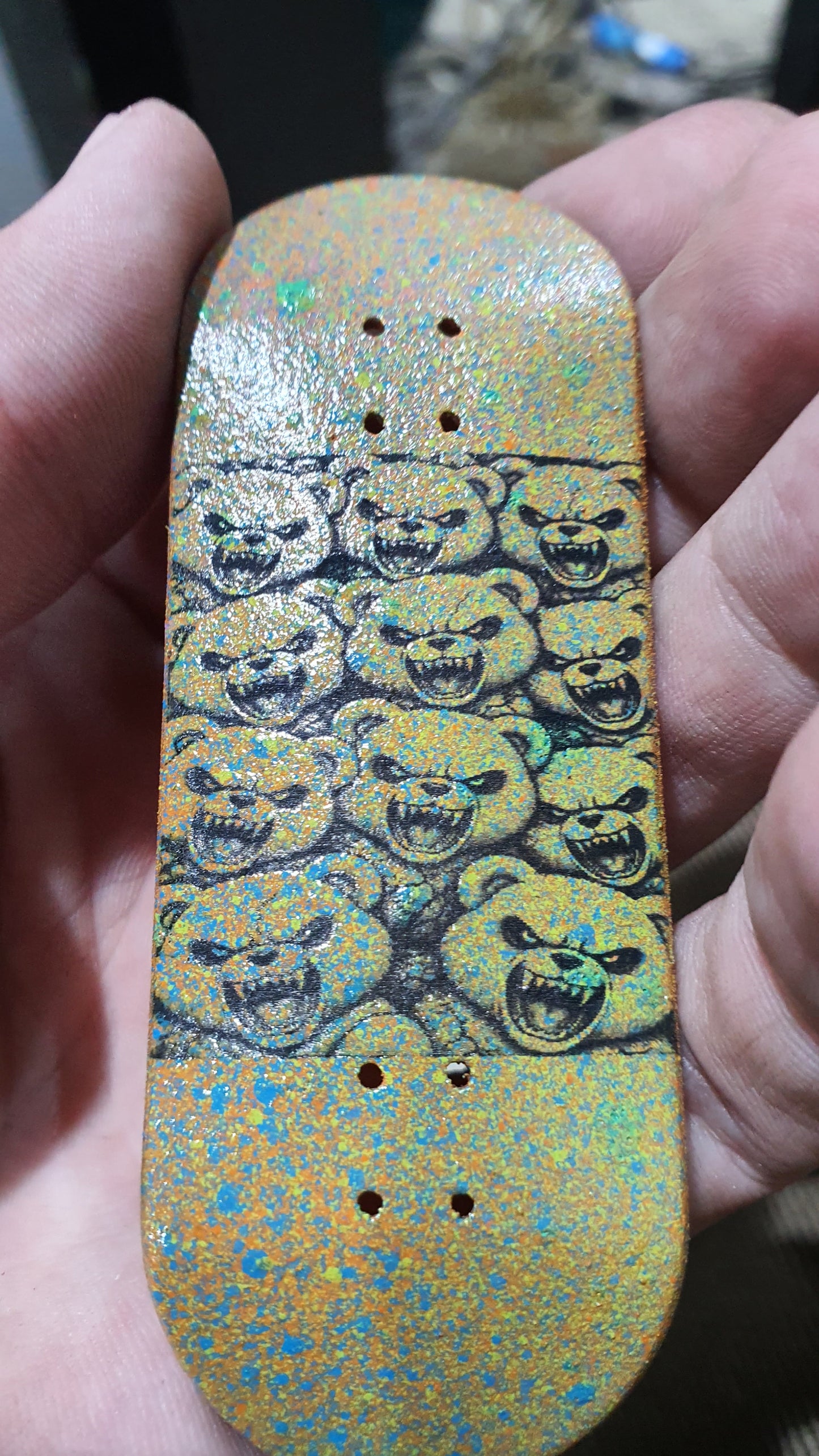 Saigon Skateboards 5-ply Canadian Maple Fingerboard Skateboard 33mmx97mm Popsicle Shape Custom 1 of 1 "Scare Bears"