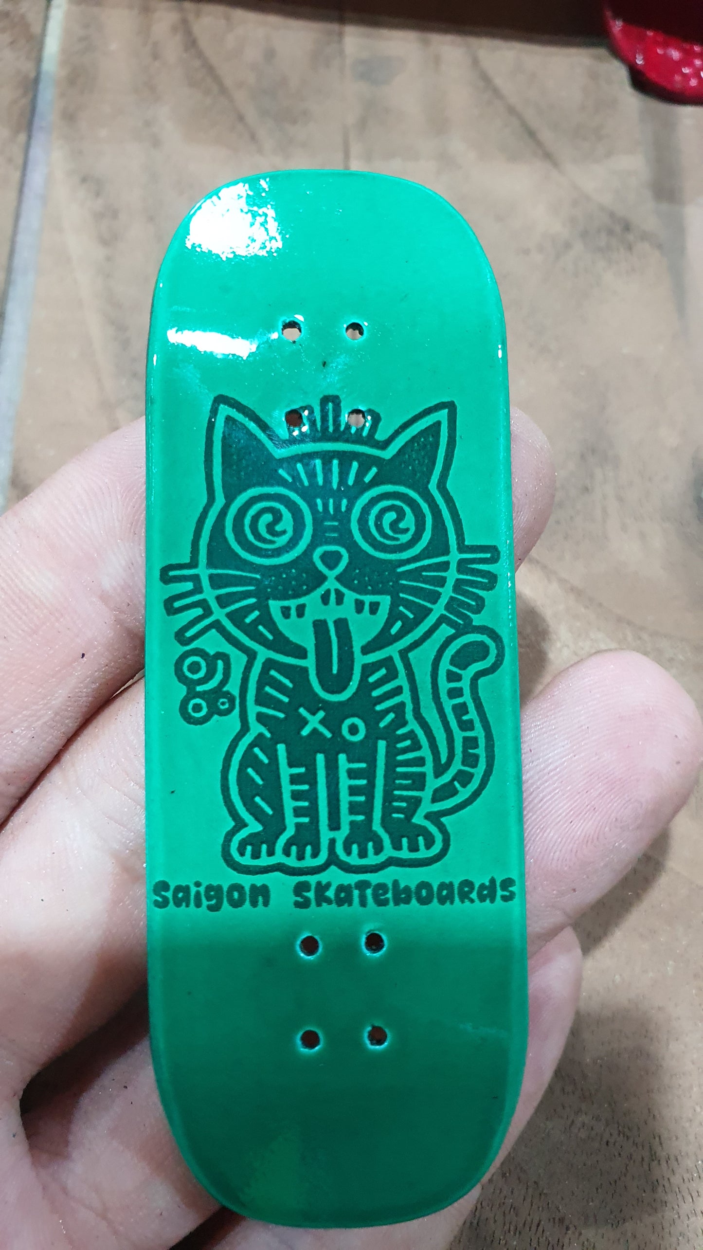 Saigon Skateboards "Sanity Cat" Fingerboard Deck – 5-Ply Canadian Maple 32mm Boxy