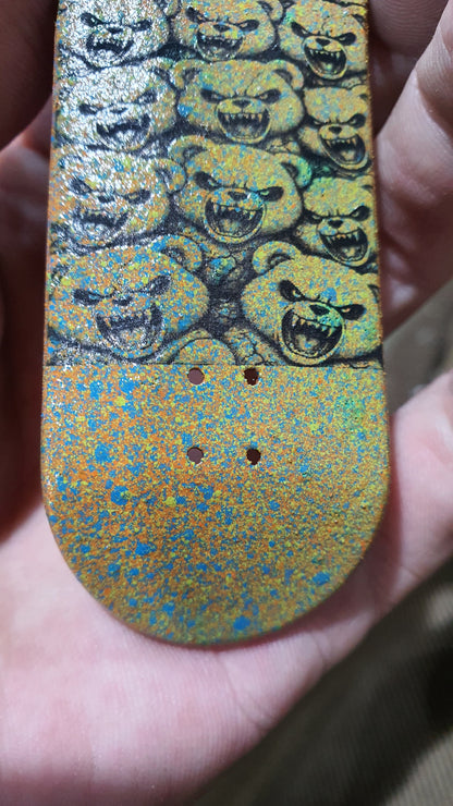 Saigon Skateboards 5-ply Canadian Maple Fingerboard Skateboard 33mmx97mm Popsicle Shape Custom 1 of 1 "Scare Bears"