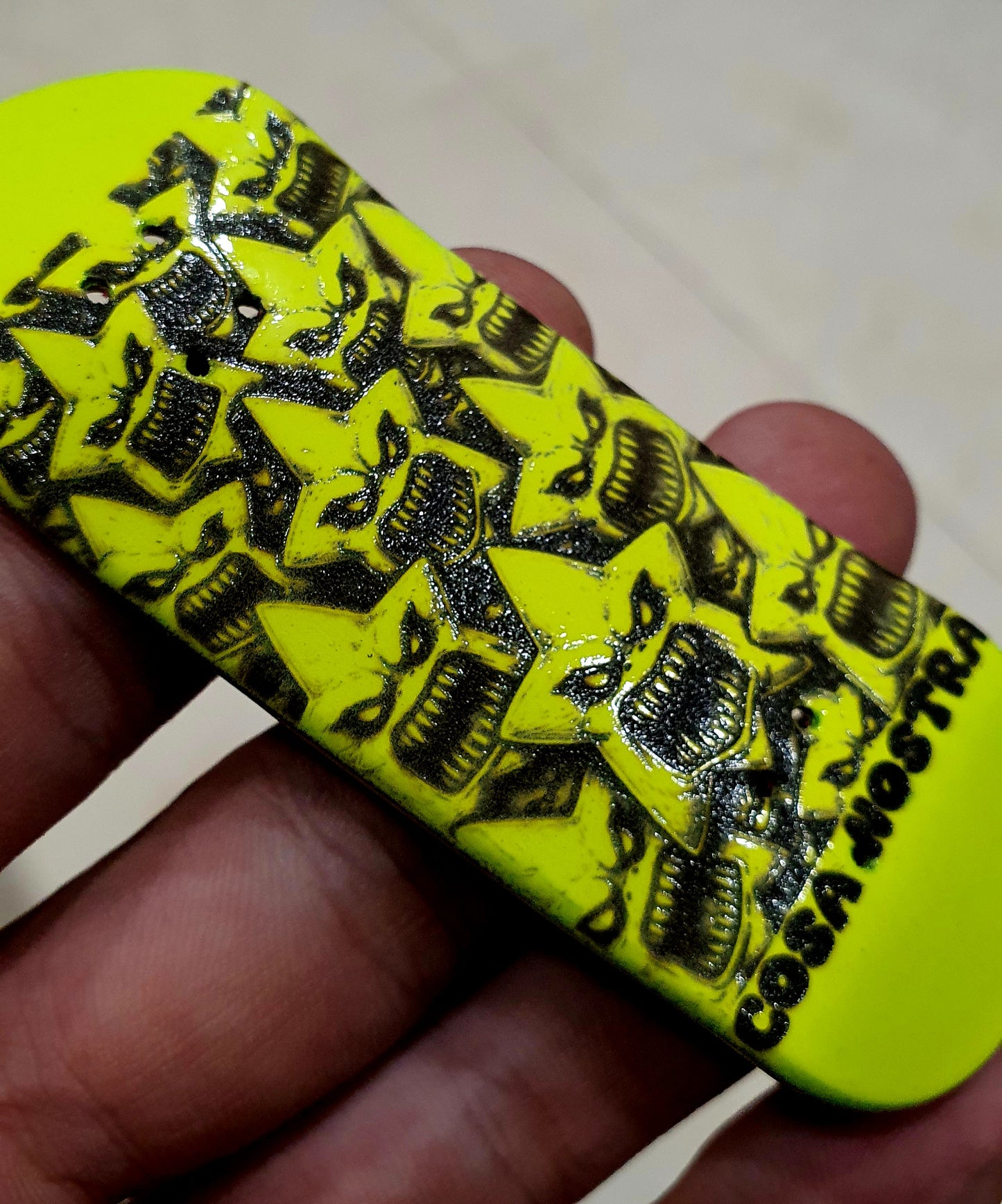 Saigon Skateboards "Raging Stars" 5-ply Canadian Maple Fingerboard.  33mmx97mm  Popsicle, medium kicks and concave.
