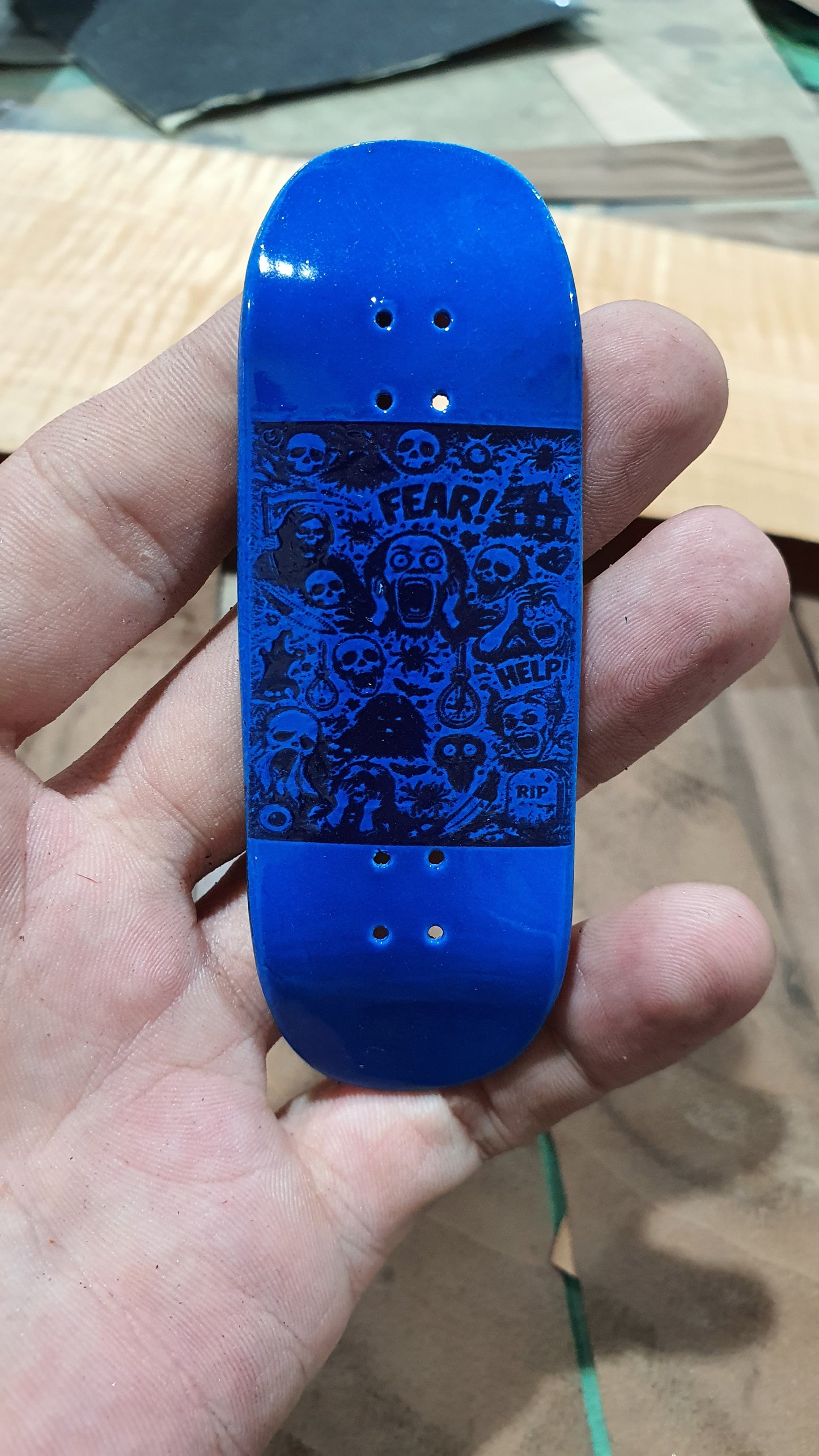Saigon Skateboards "Fear" Fingerboard Deck – 5-Ply Canadian Maple 32mm Candy Blue
