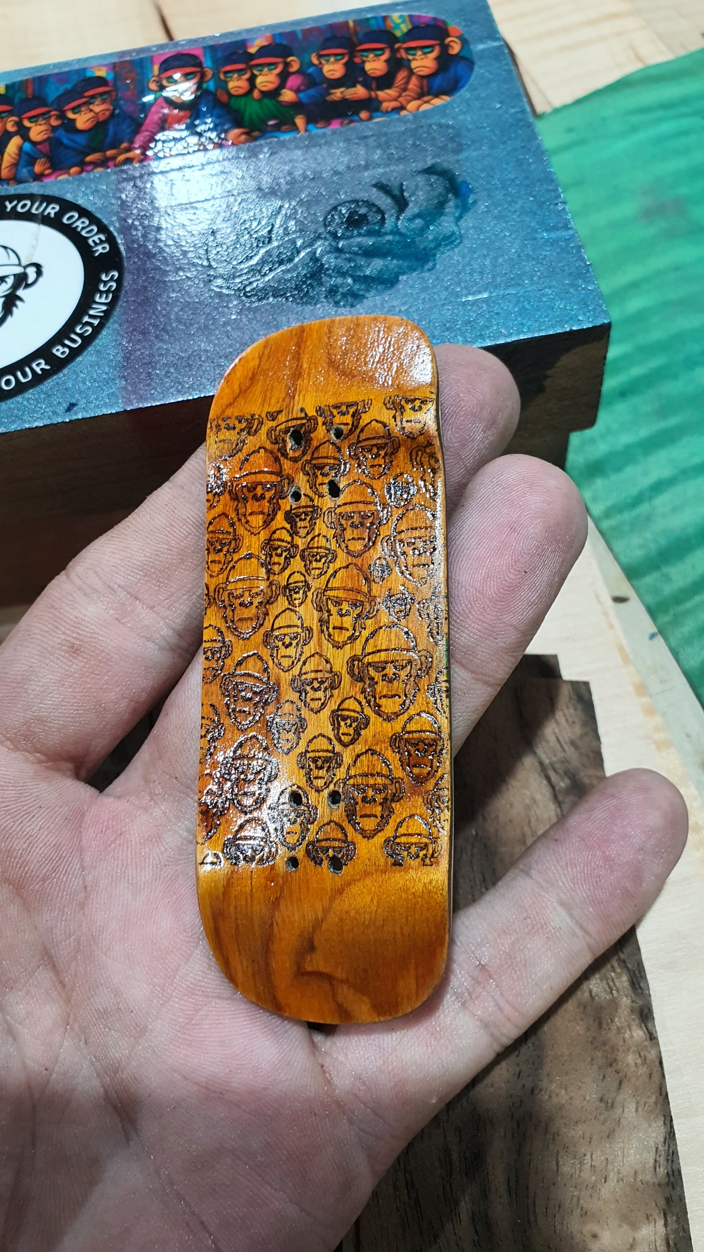 Cosa Nostra Handmade 5-Ply Fingerboard - Monkey Army Yellow Boxy Shape Maple, Mahogany & Engineered Veneer NFC Enabled