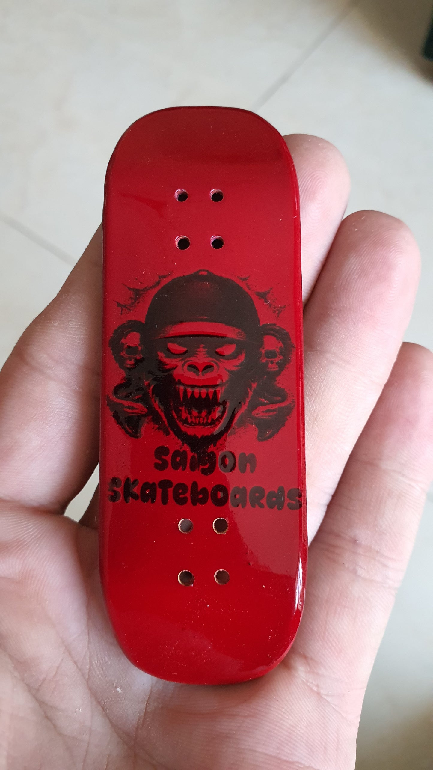 Saigon Skateboards 5-ply Canadian Maple "Blood" logo board. 32×97mm boxy shape. Medium kicks. High gloss finish.