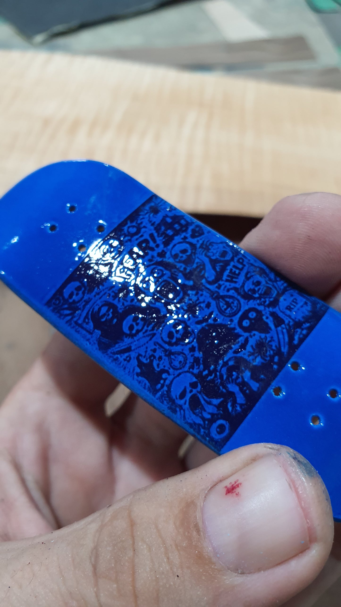 Saigon Skateboards "Fear" Fingerboard Deck – 5-Ply Canadian Maple 32mm Candy Blue