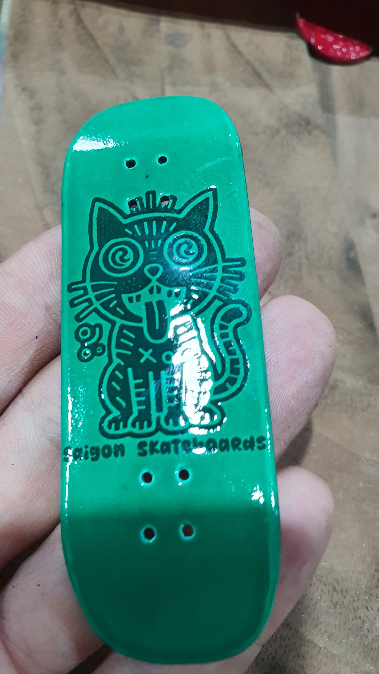 Saigon Skateboards "Sanity Cat" Fingerboard Deck – 5-Ply Canadian Maple 32mm Boxy