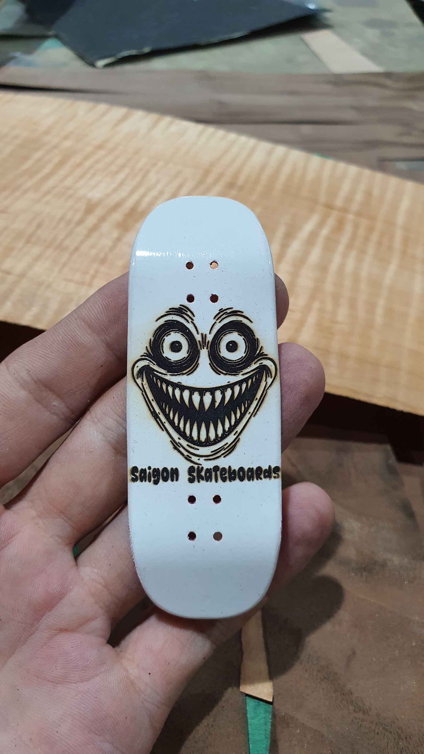 Saigon Skateboards "Bird" Fingerboard Deck – 5-Ply Canadian Maple 34mm Boxy Medium Concave
