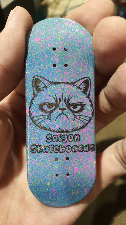Saigon Skateboards 5-ply Canadian Maple Fingerboard Skateboard 33mmx97mm Popsicle Shape Custom 1 of 1 "Grumpy Cat"